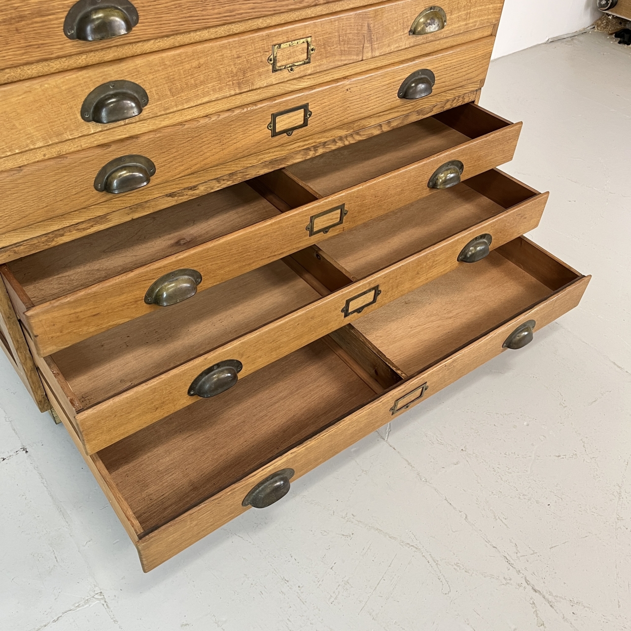 1930s plan chest with brass cup handles - Lovely & Co.