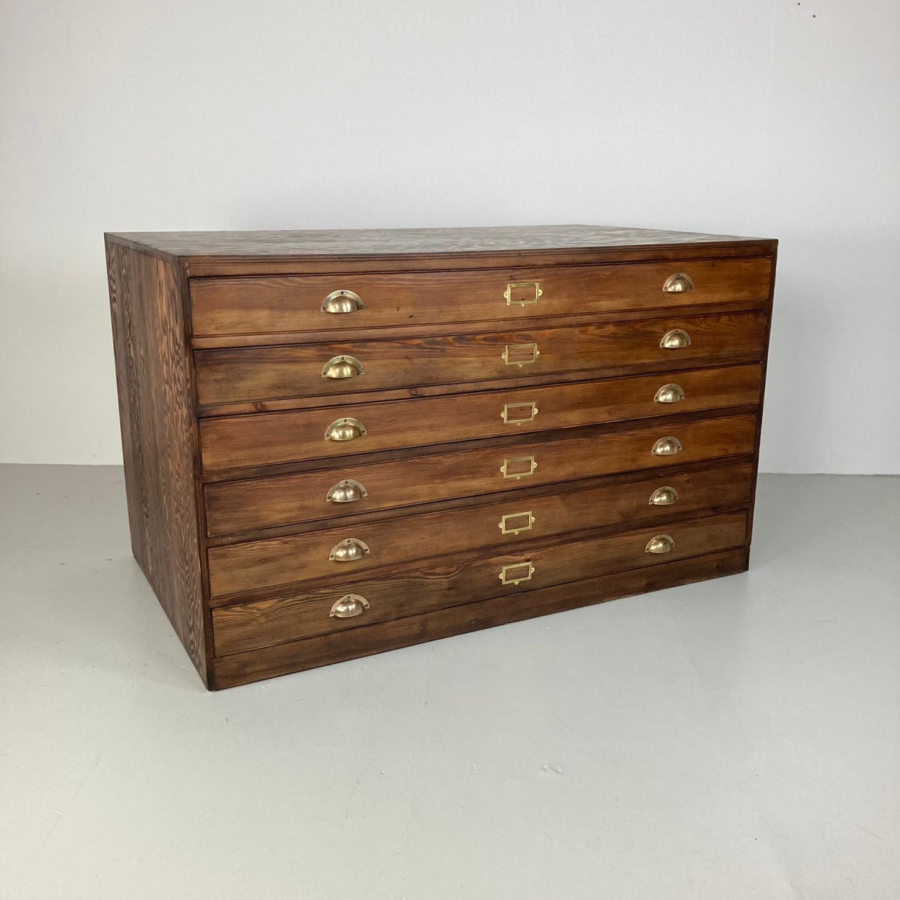 1930s large plan chest with brass cup handles